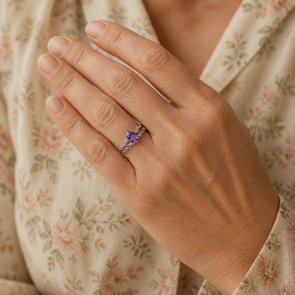Braided Amethyst Ring Set