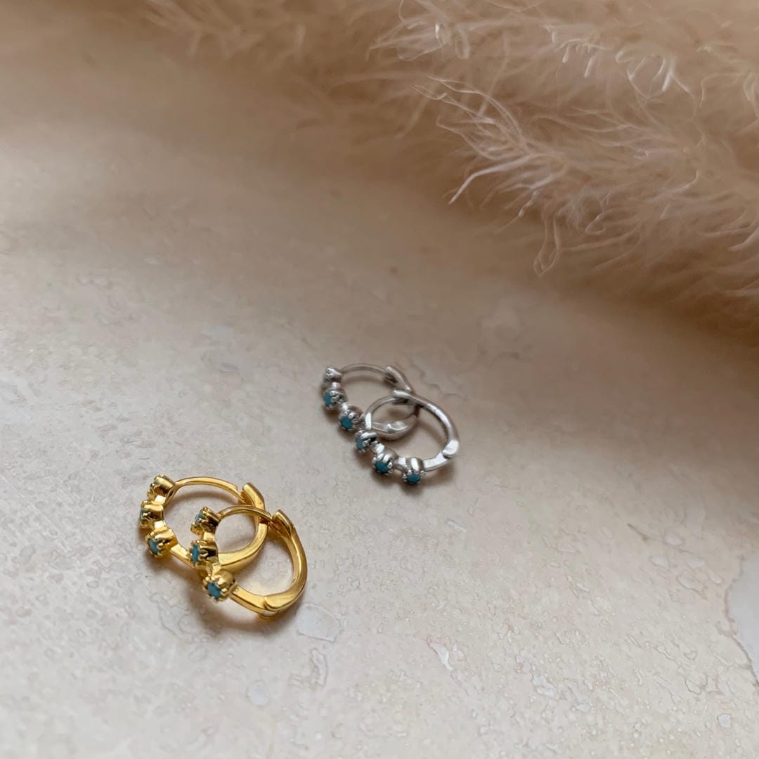 Mini Turquoise Hoops Gold or Silver