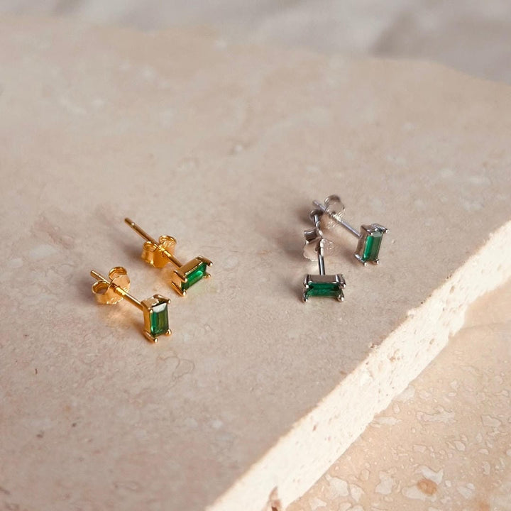 Emerald Cut Green Crystal Studs