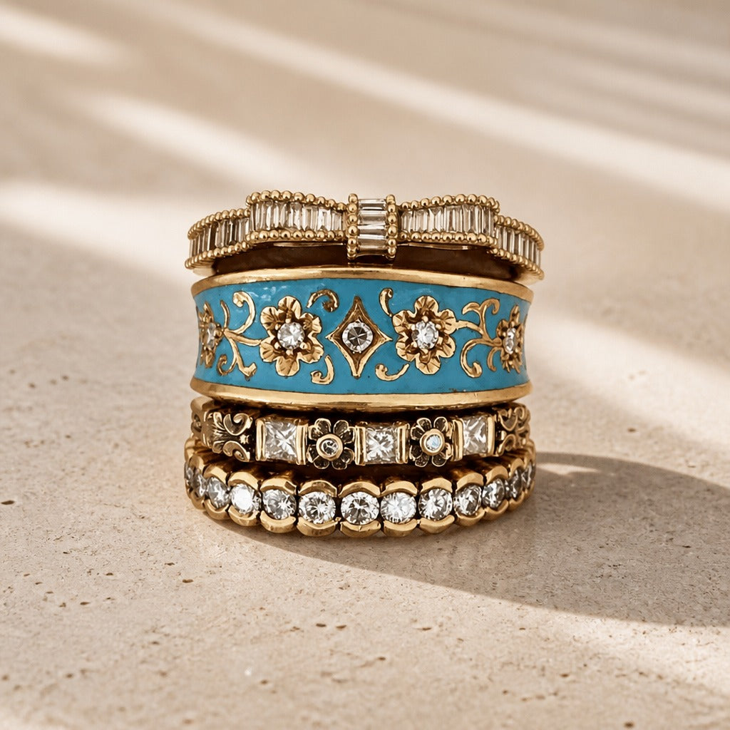 Carved Zirconia Ring Set