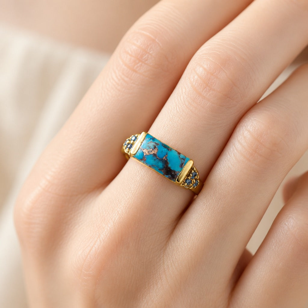 Copper Inlaid Turquoise Gold Ring