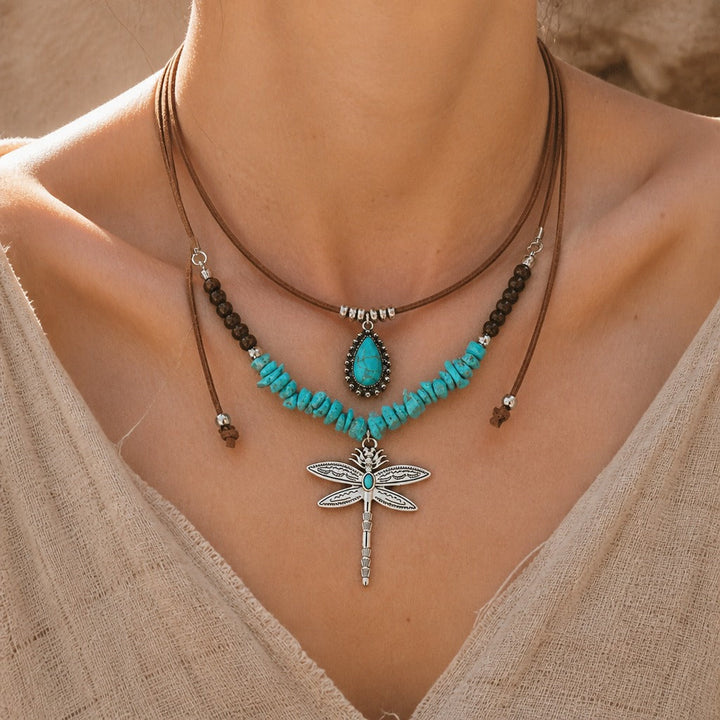 Crushed Stone Dragonfly Pendant Necklace