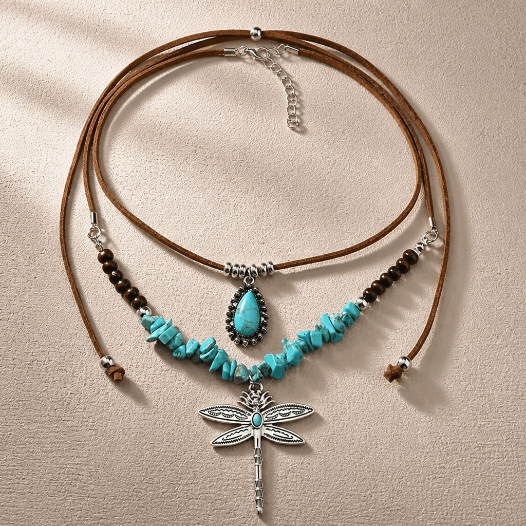 Crushed Stone Dragonfly Pendant Necklace