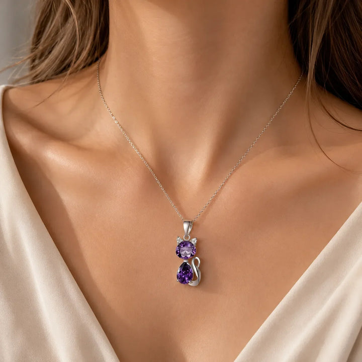 Crystal Amethyst Cat Pendant Necklace