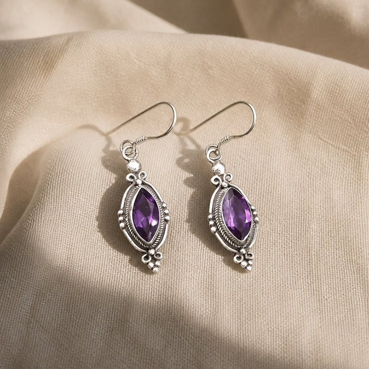 Crystal Amethyst Hook Earrings