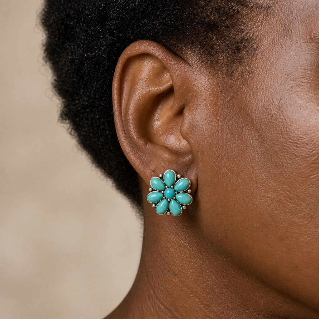Dazzling Turquoise Floral Marquise Earrings