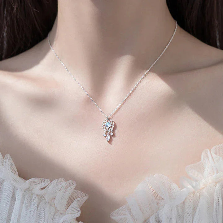 Silver Moonstone Dreamcatcher Pendant Necklace