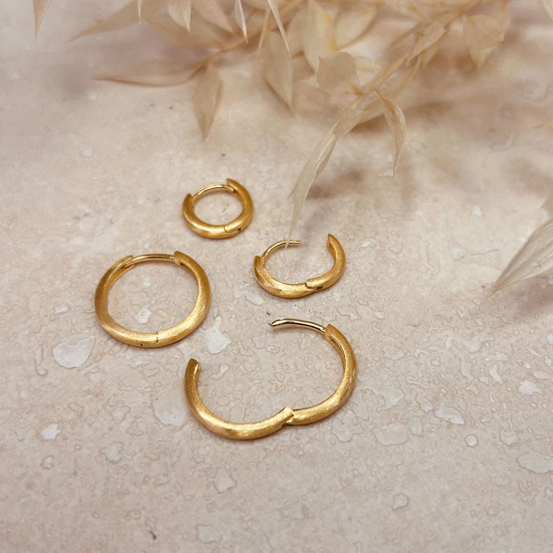 Set of 2 Pairs Brushed Gold Minimal Hoops