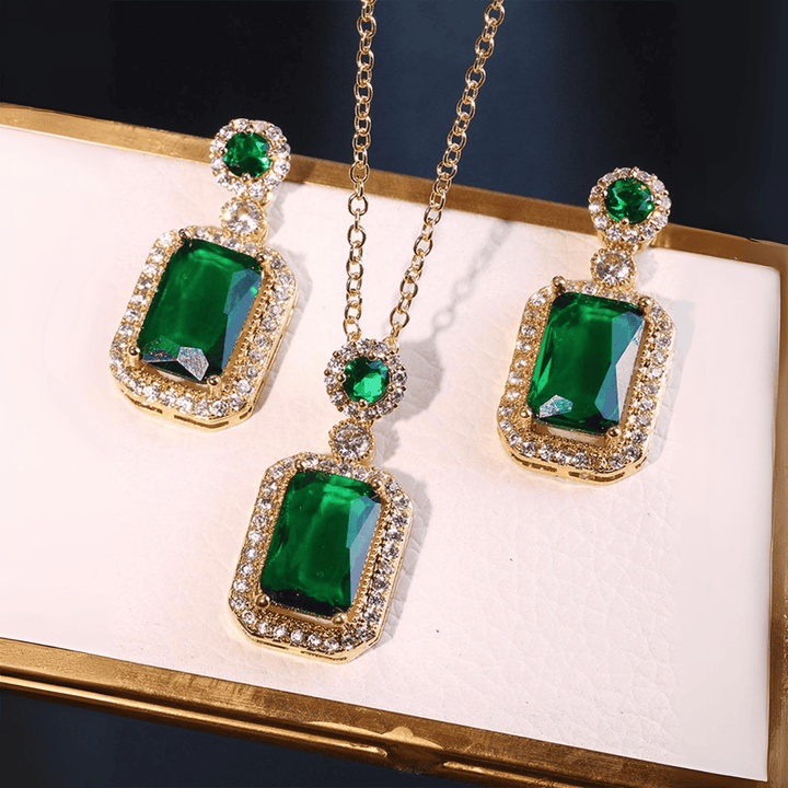 Radiant Emerald Rectangle Halo Set