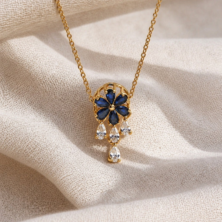 Floral Blue Tassel Pendant Necklace