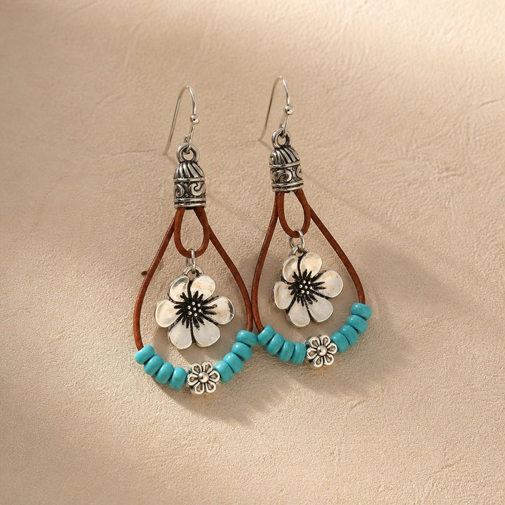 Floral &amp; Turquoise Beads Dangle Earrings