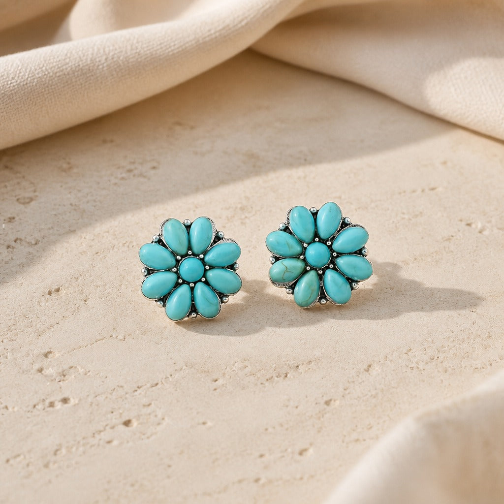 Flower Inlaid Turquoise Stud Earrings