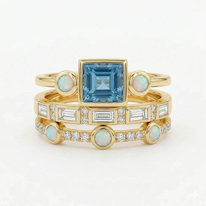 Vintage Blue Crystal Ring Set