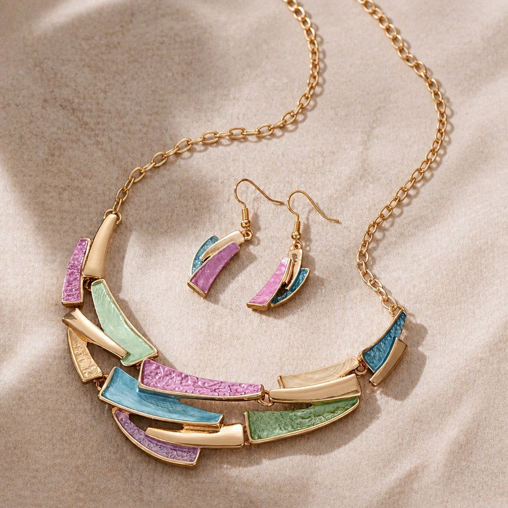 Geometric Link Necklace and Earrings Set