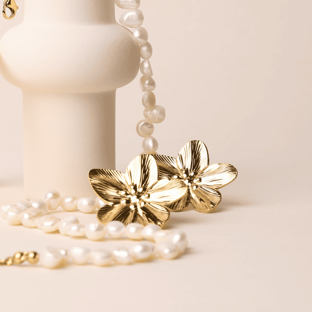 Bold Hibiscus Gold Earrings