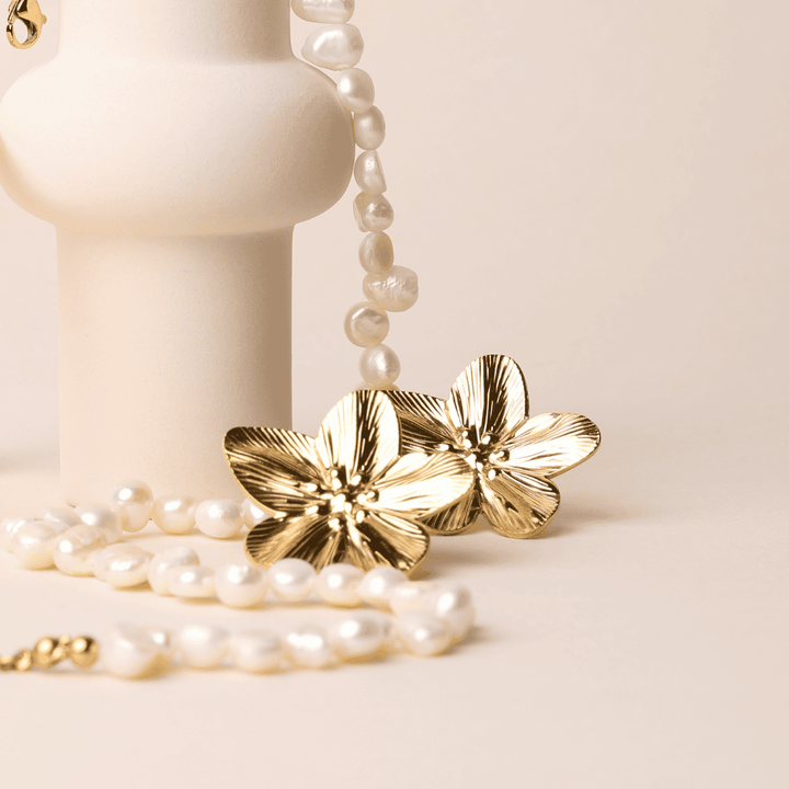 Bold Hibiscus Gold Earrings