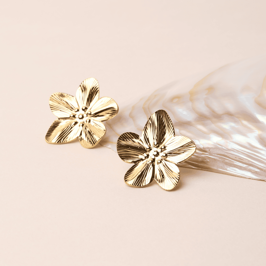 Bold Hibiscus Gold Earrings