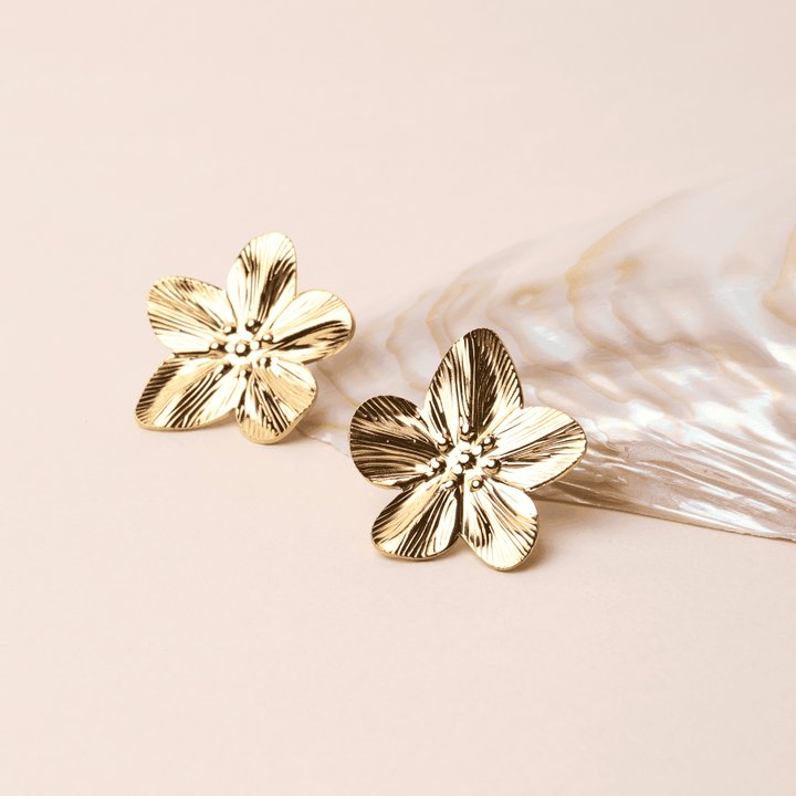 Bold Hibiscus Gold Earrings