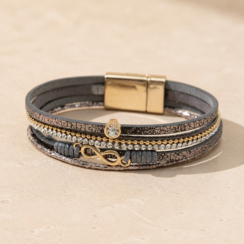 Leather Wrap Strand Zirconia Bracelet