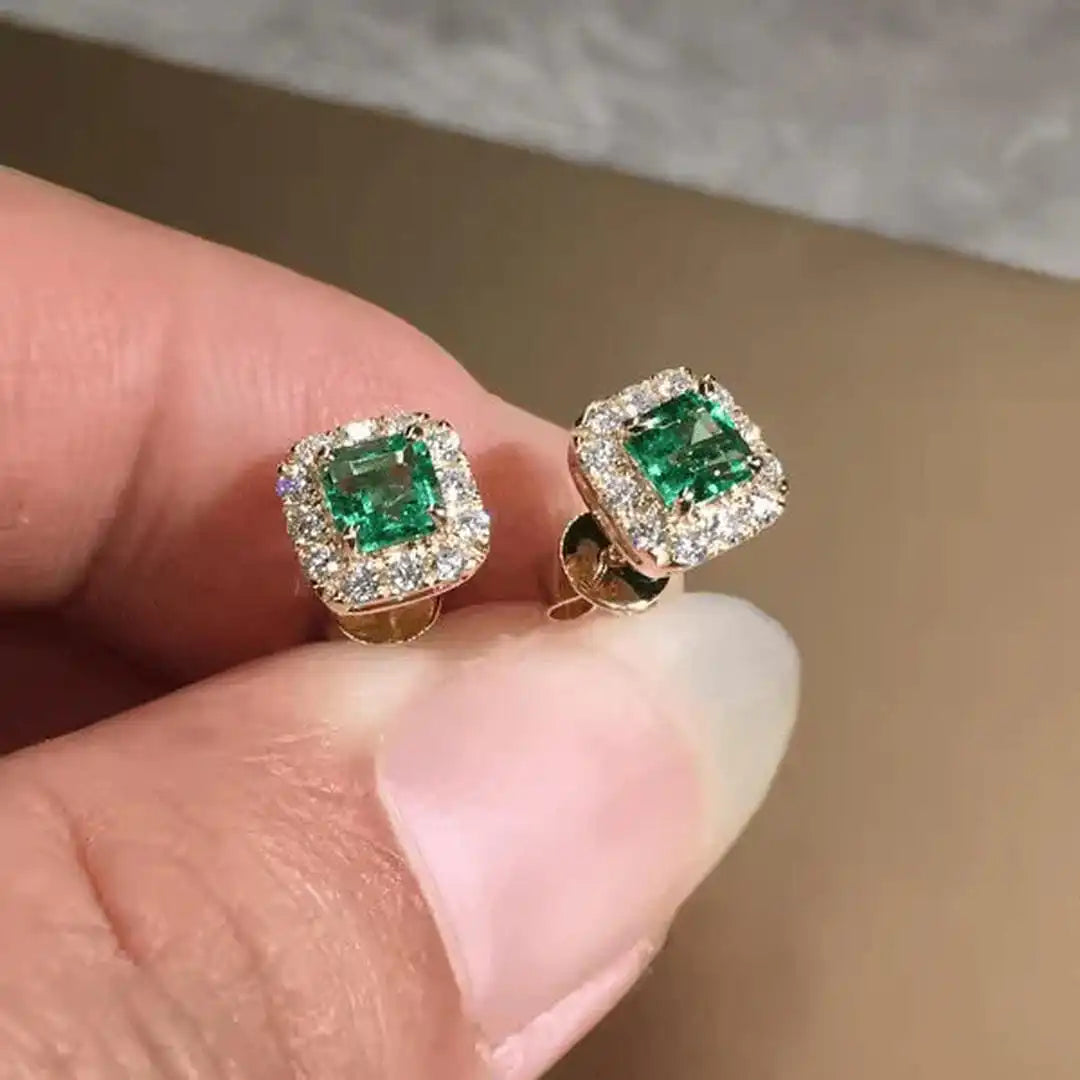 Emerald Square Stone Studs Earrings