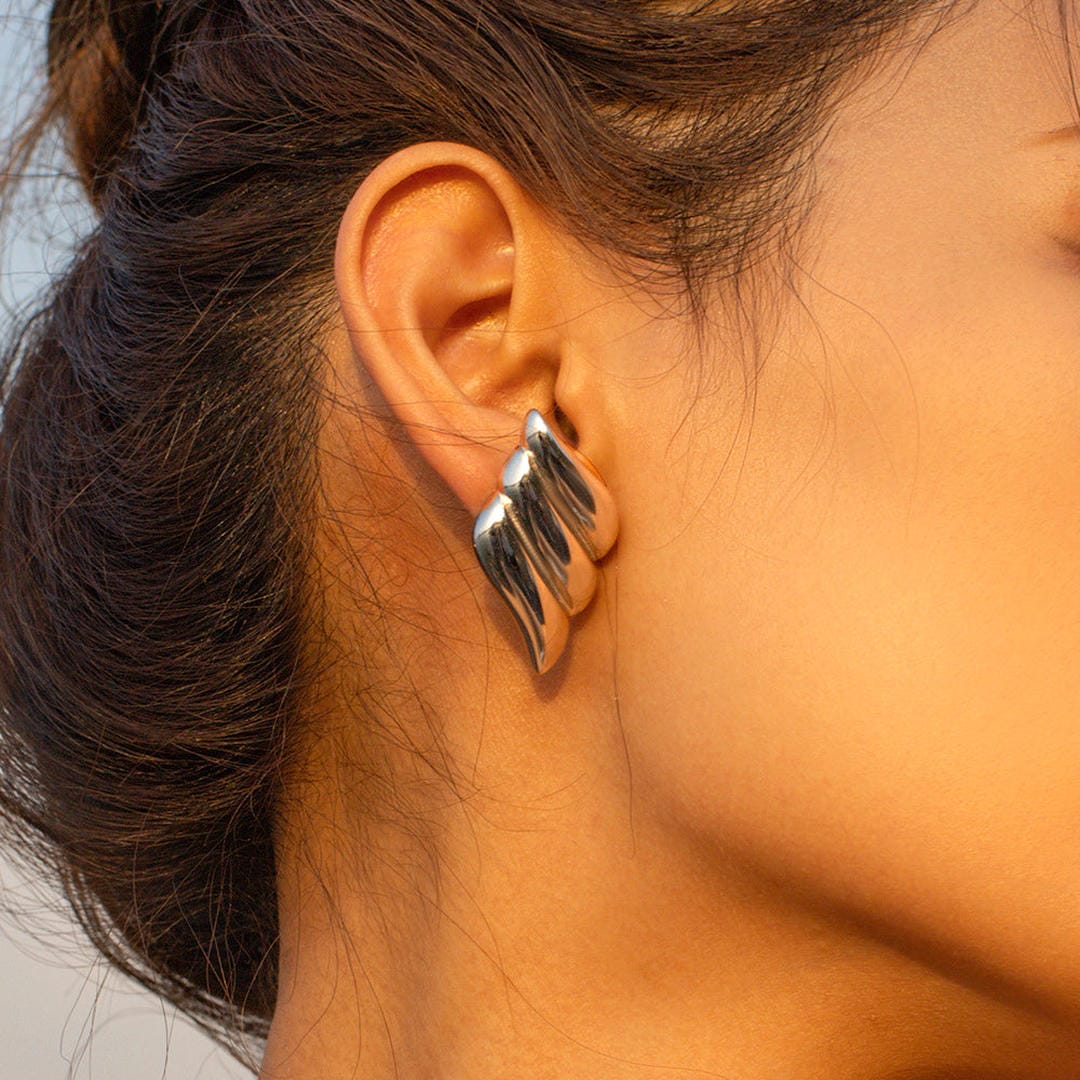 Modern Silver Wavy Bar Earrings