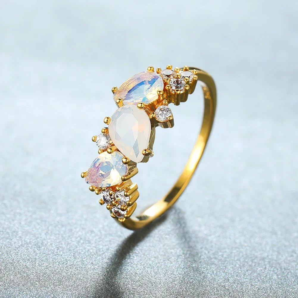 Elegant Gold Moonstone Cluster Ring
