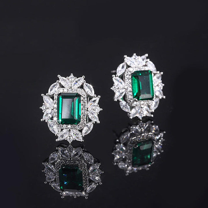 Emerald Crystal Silver Earrings
