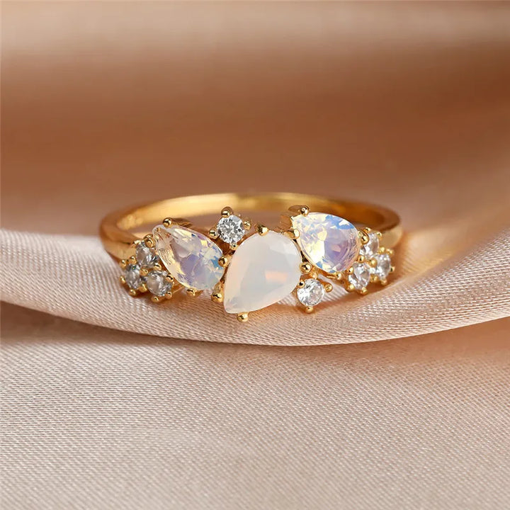 Elegant Gold Moonstone Cluster Ring
