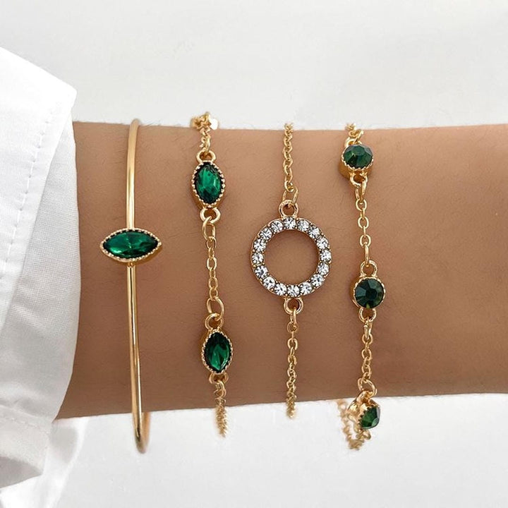 Emerald Crystal Gold Bracelet Set