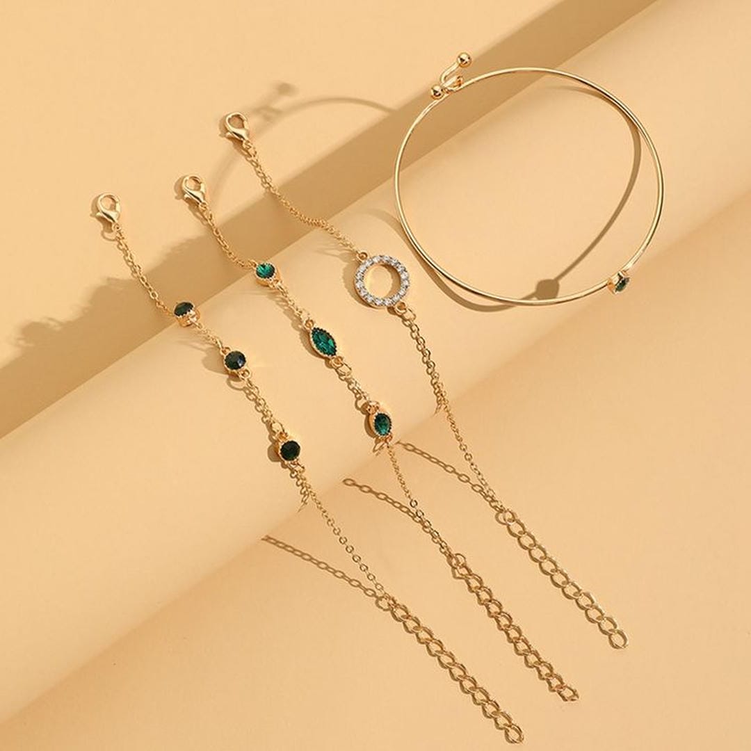 Emerald Crystal Gold Bracelet Set
