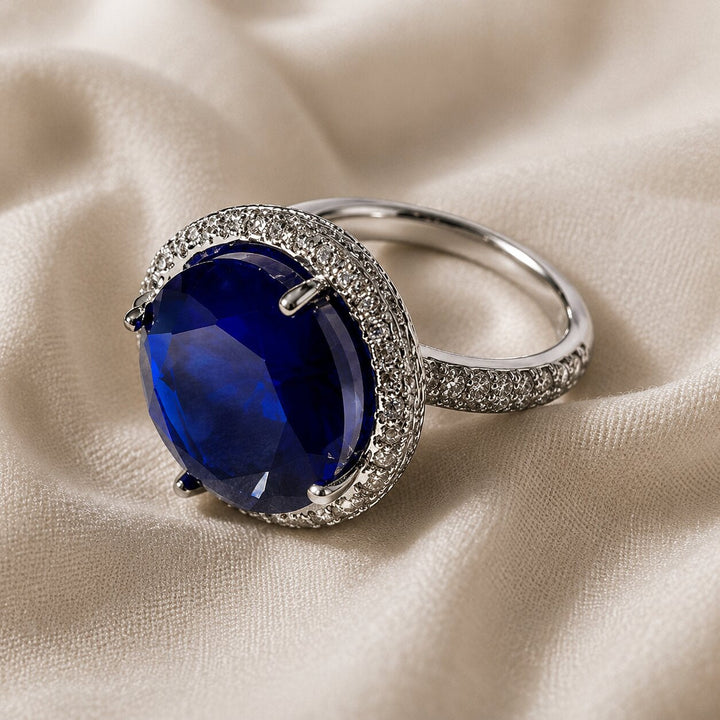 Halo Blue Statement Silver Ring