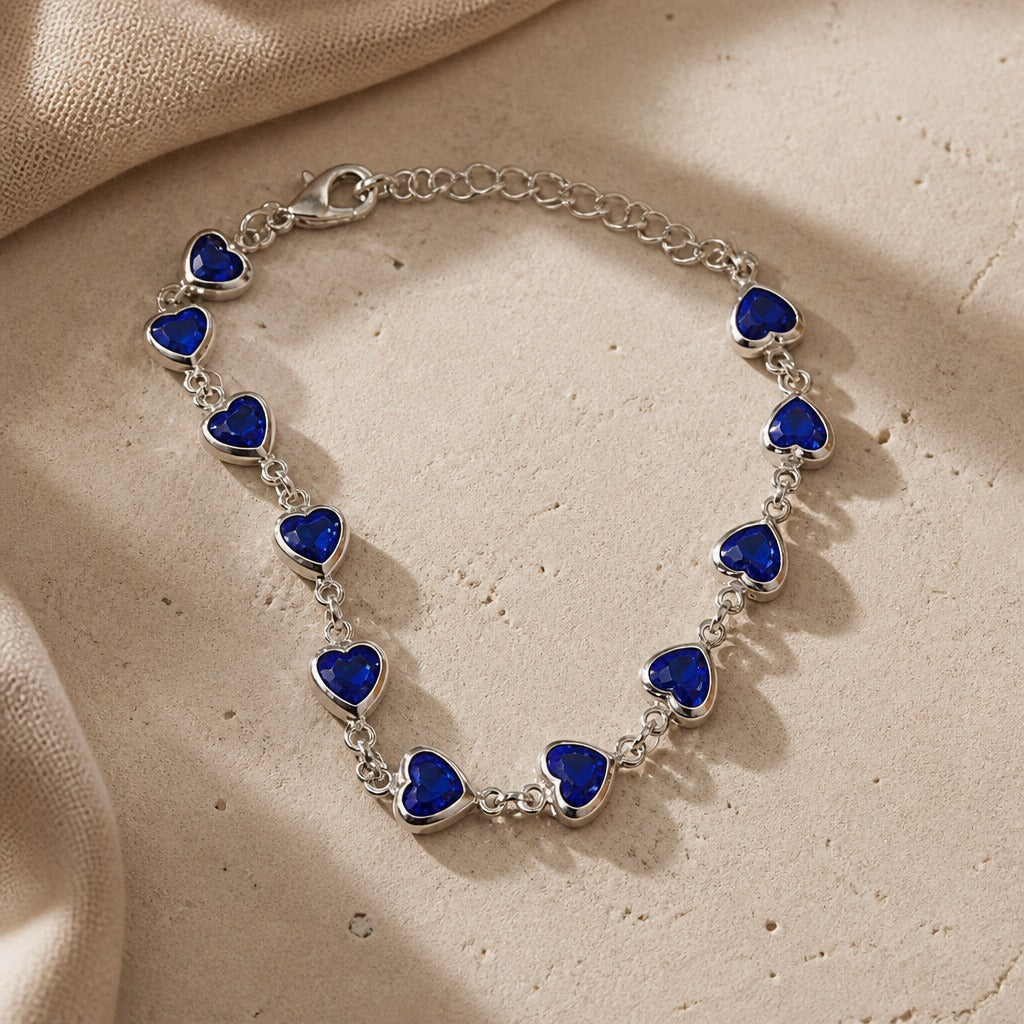 Heart-Shaped Blue Chain Bracelet
