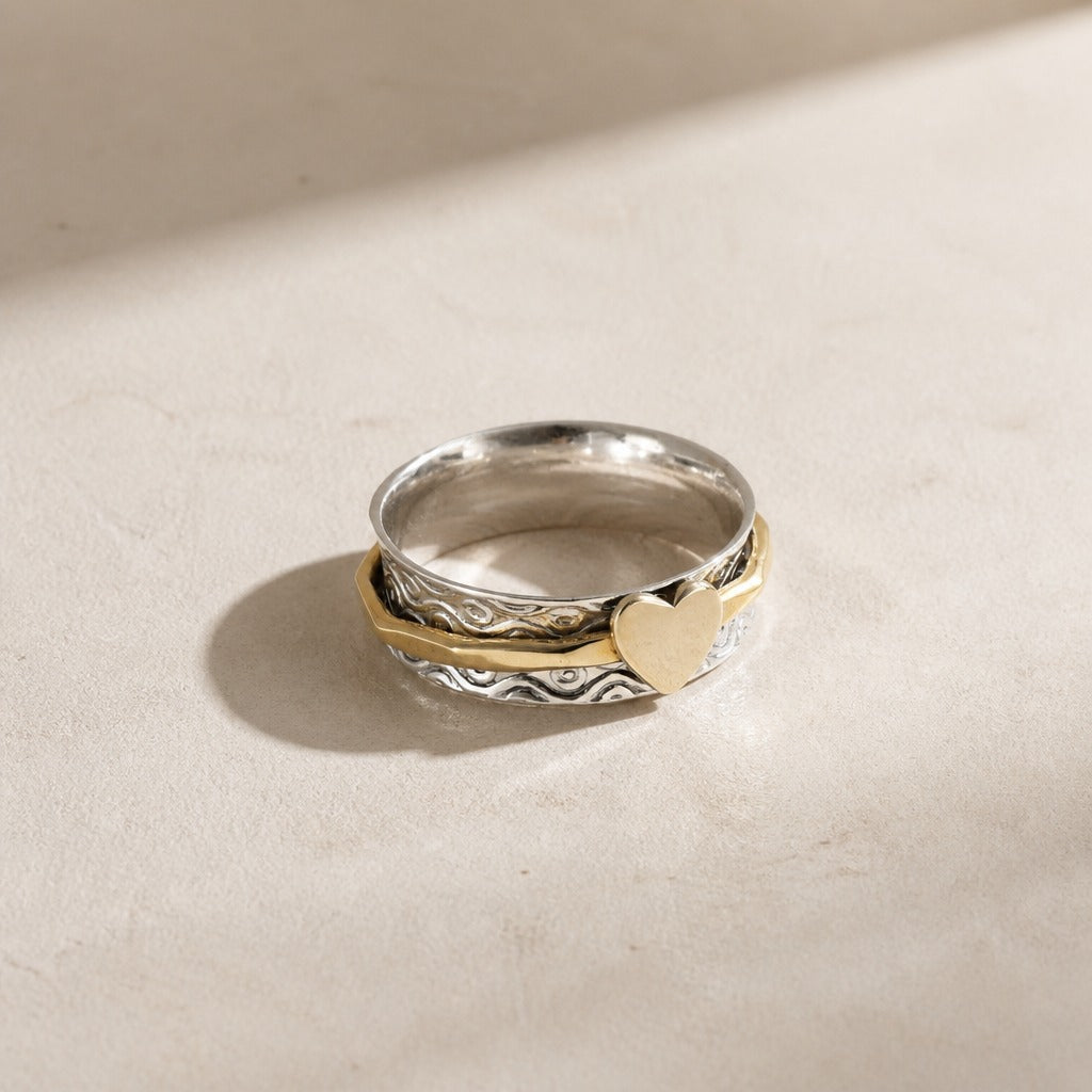Heart Engraved Two Tone Ring