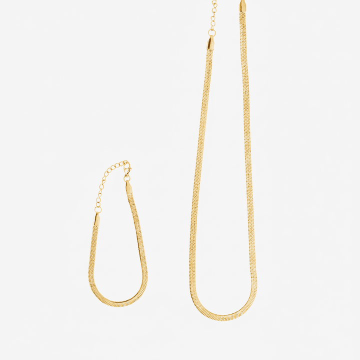 Gold Herringbone Chain Set