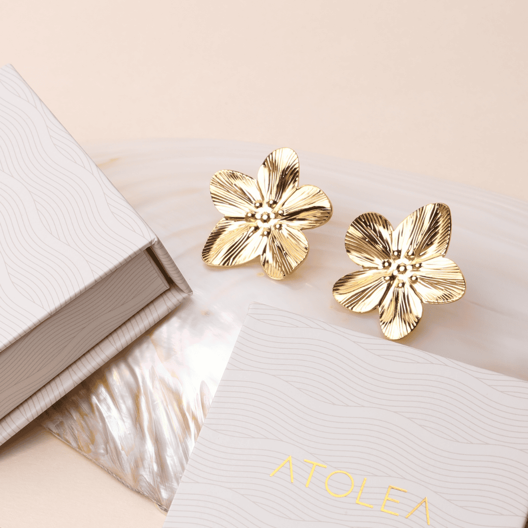 Bold Hibiscus Gold Earrings