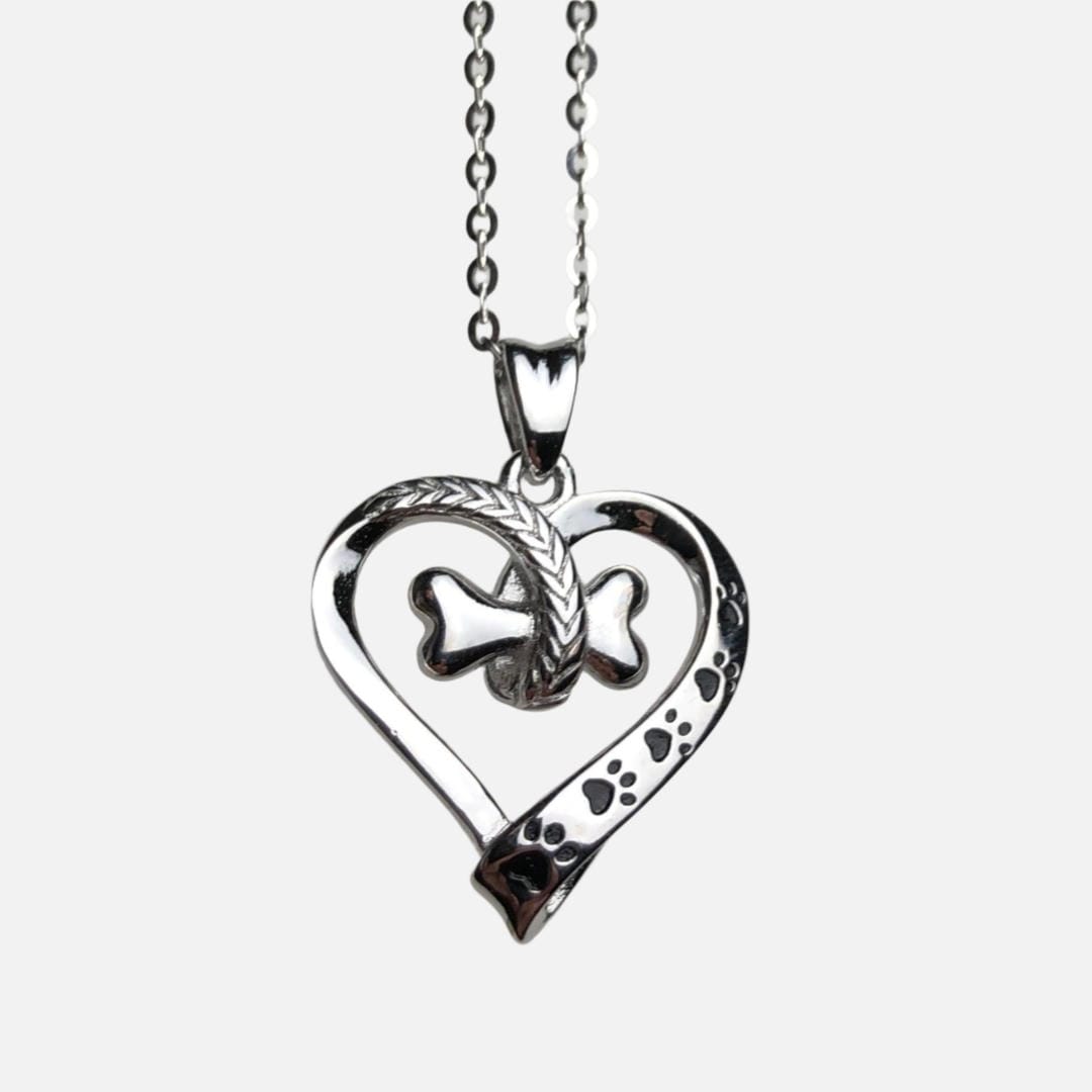 Dog Paw Heart Stainless Steel Necklace