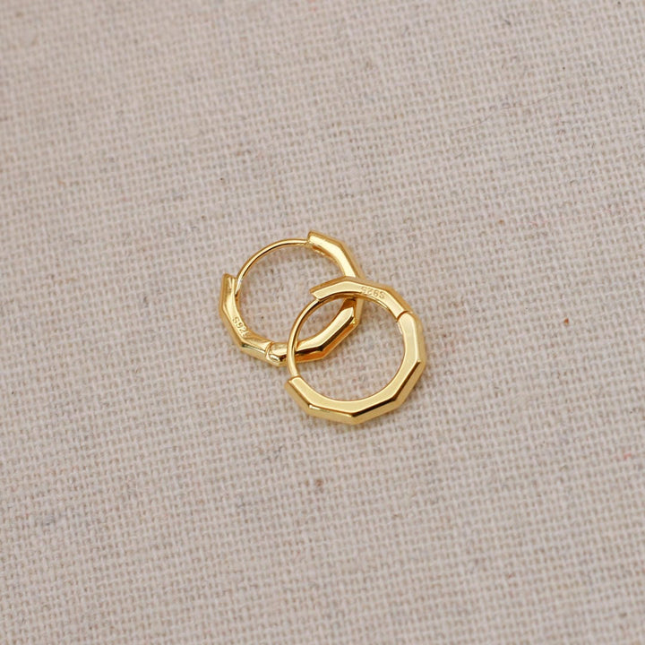 Gold Bevelled Huggie Hoops