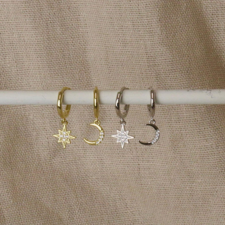 Moon and Star Huggie Hoops