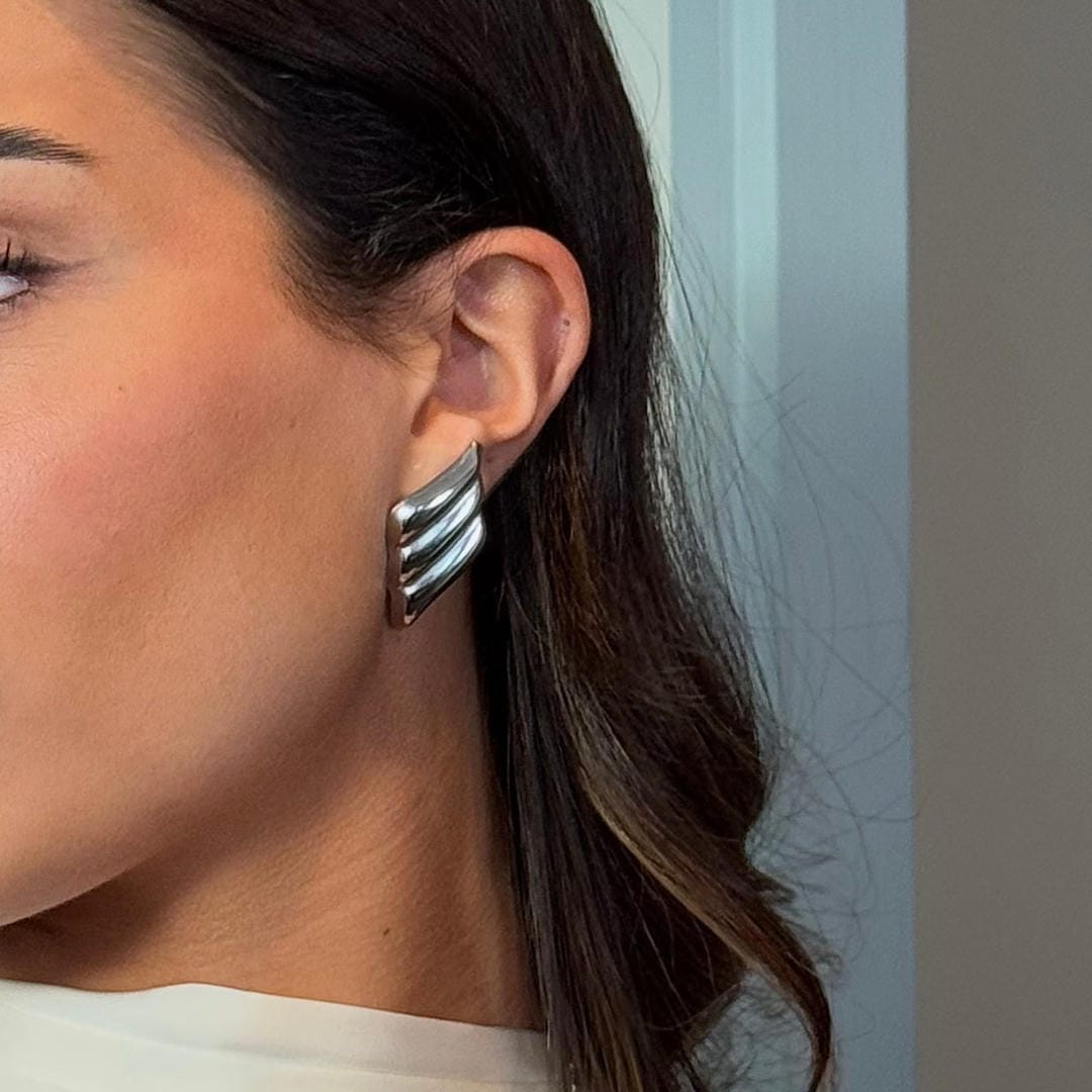 Modern Silver Wavy Bar Earrings