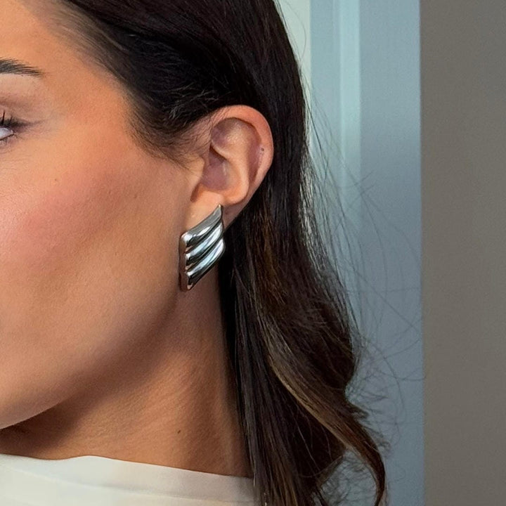 Modern Silver Wavy Bar Earrings