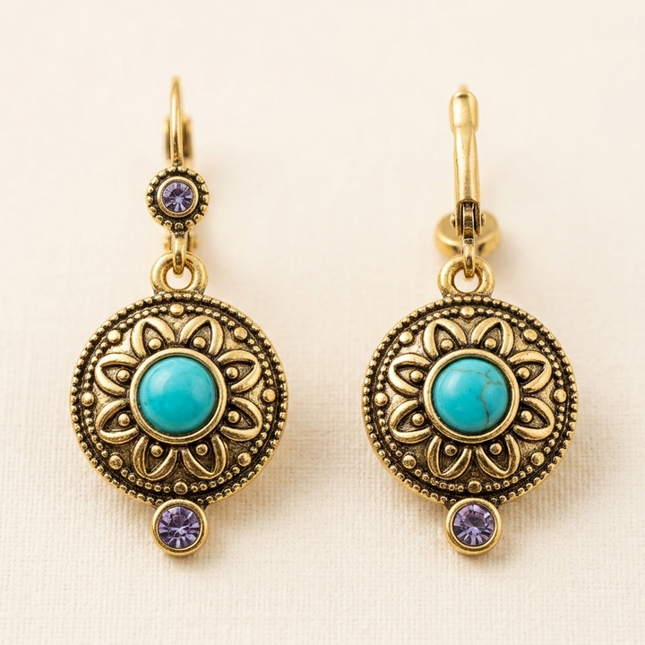 Vintage Crystal Medallion Drop Earrings