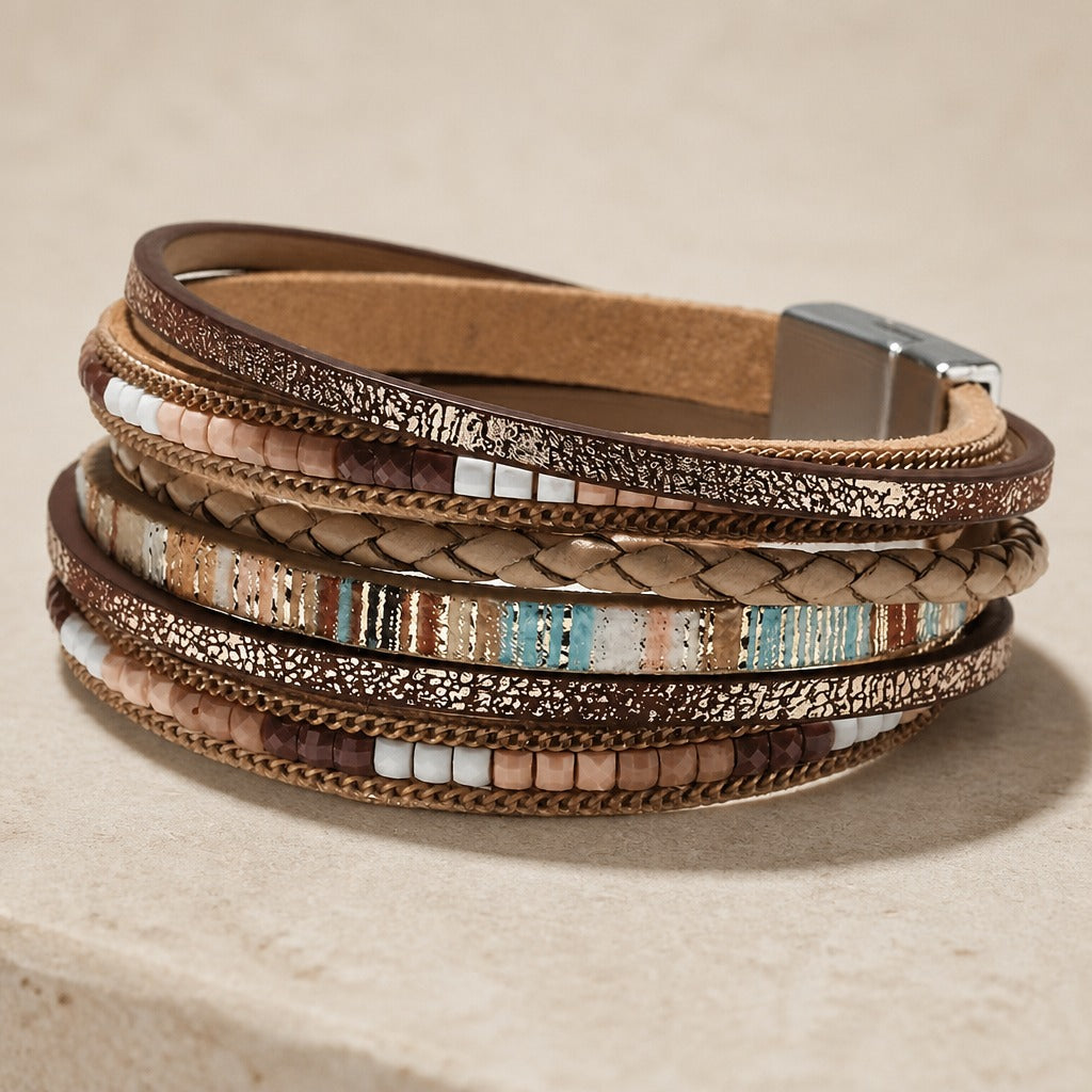 Boho Multi-Layer Leather Bead Bracelet