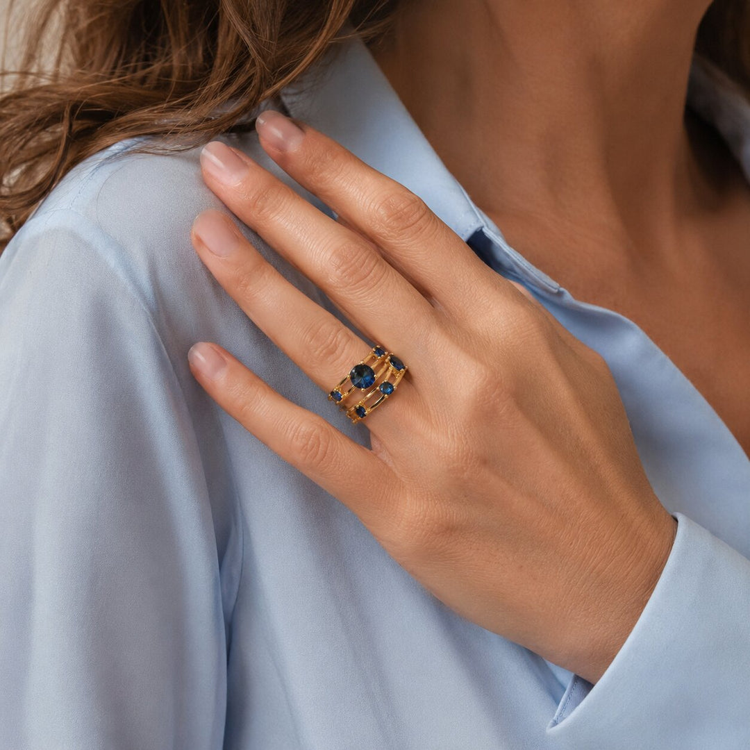 Layered Blue Sapphire Gold Ring