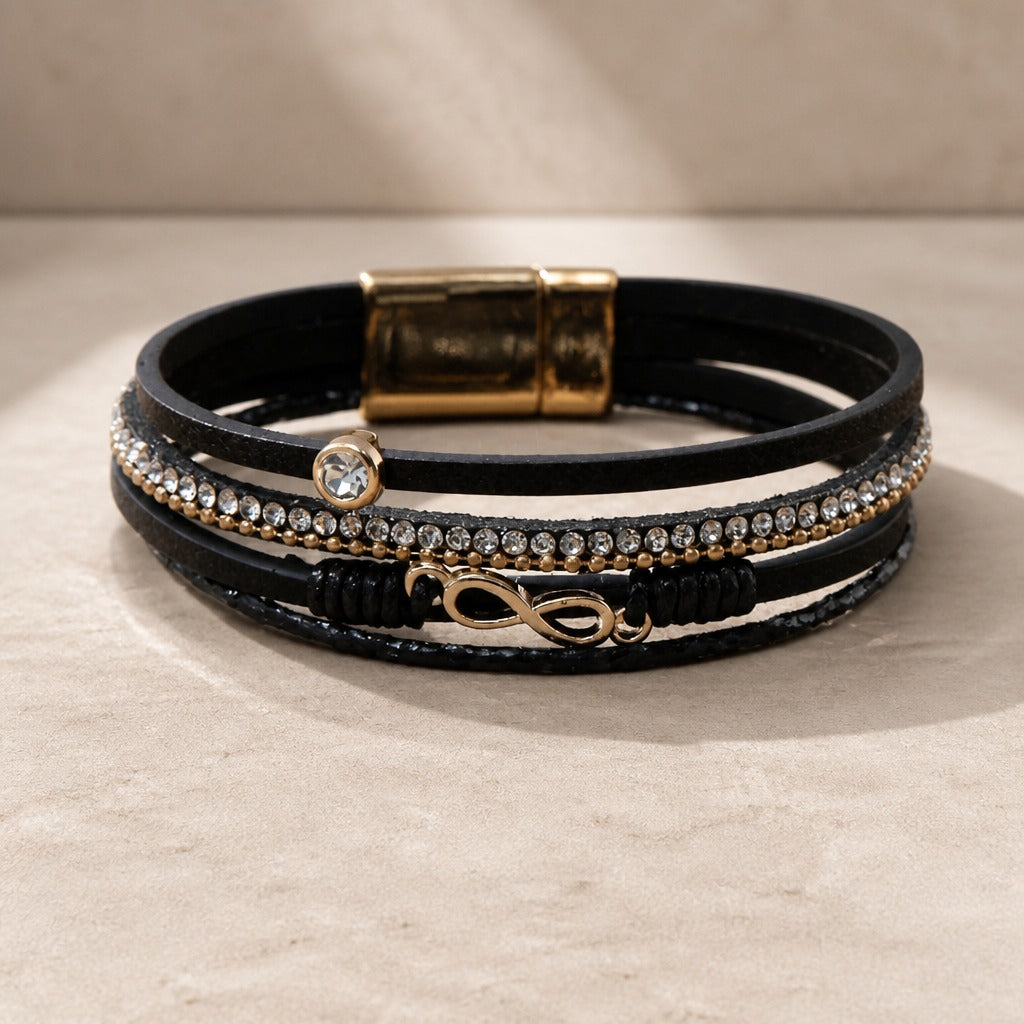 Leather Wrap Strand Zirconia Bracelet
