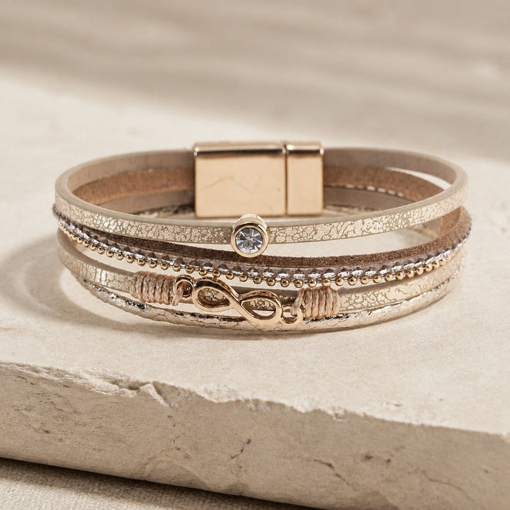 Leather Wrap Strand Zirconia Bracelet