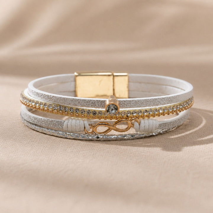 Leather Wrap Strand Zirconia Bracelet