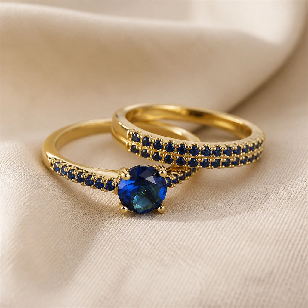 Minimalist Blue Zirconia Ring Set