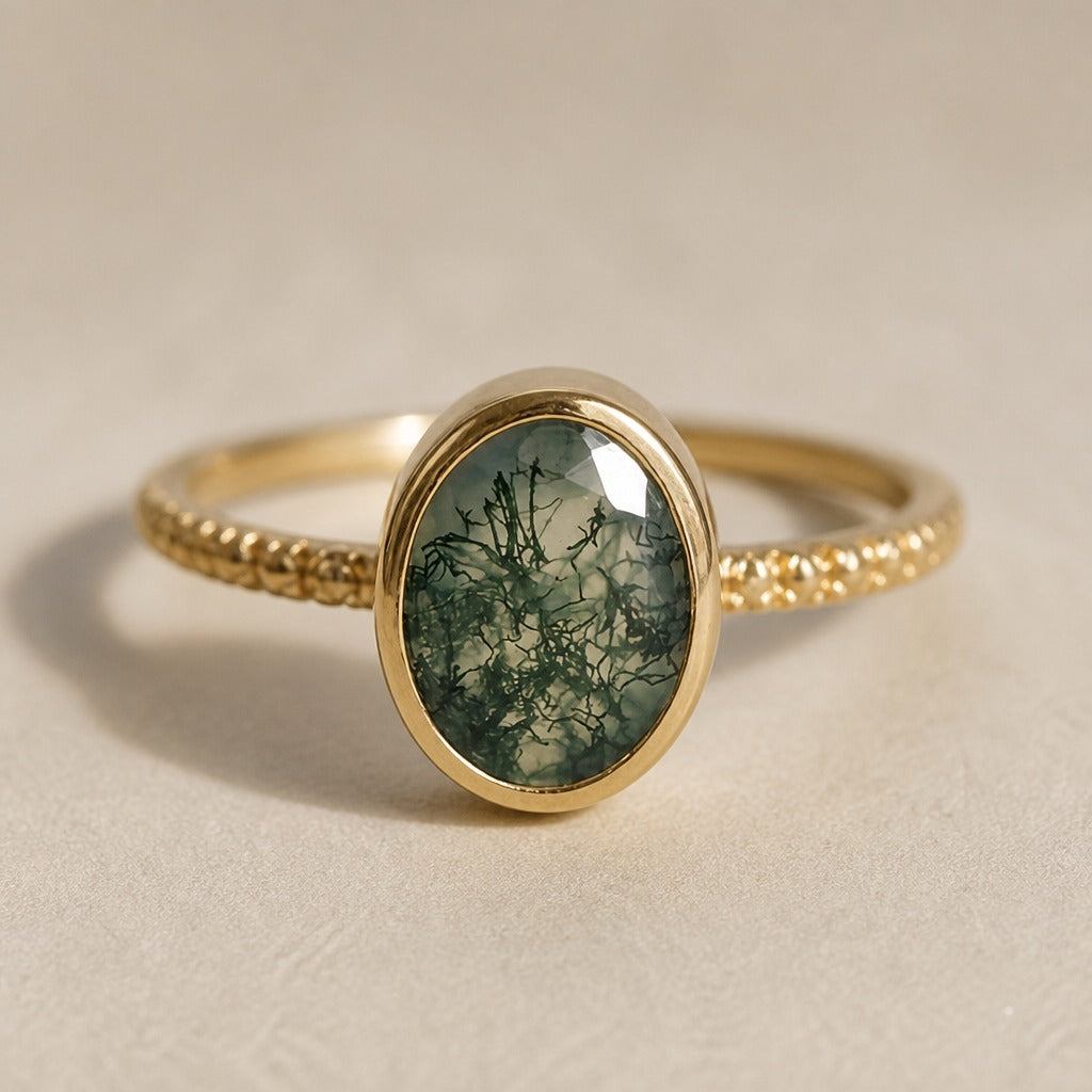 Moss Agate Solitaire Ring