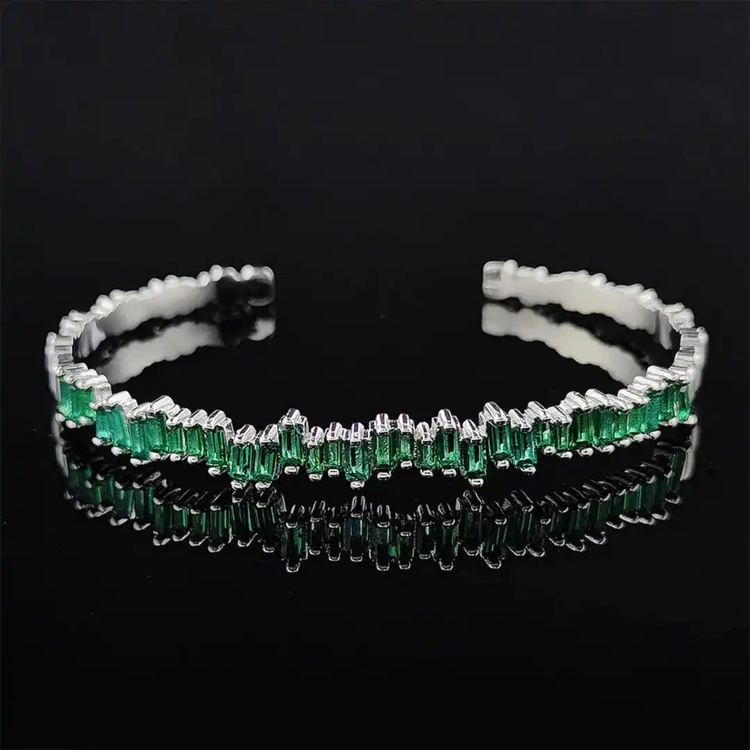 Modern Emerald Zigzag Bangle Bracelet