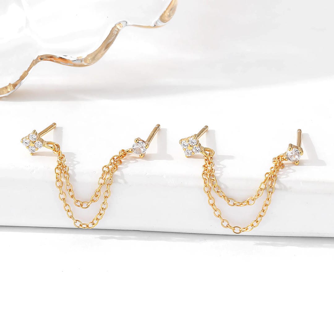 Radiant Crystal Dual Chain Stud